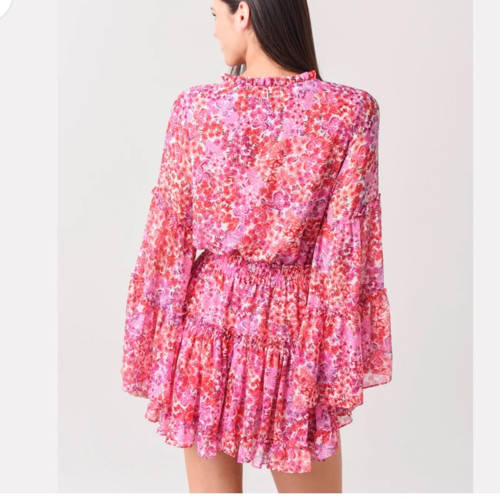Misa Los Angeles Leeva dress long sleeve mini pink red XS barbiecore (bin W) - Picture 2 of 12